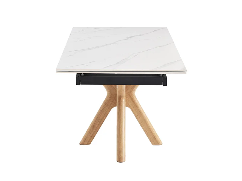 Table extensible 180 à 260 cm en céramique blanc marbré pied croisé bois clair - NEVADA 12