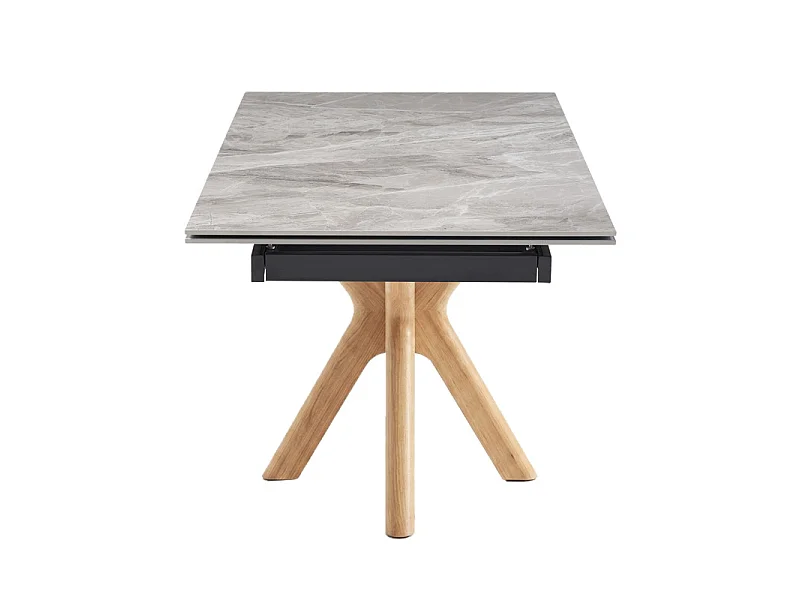 Table extensible 180 à 260 cm céramique gris marbré laqué pied croisé bois clair - DAKOTA 12