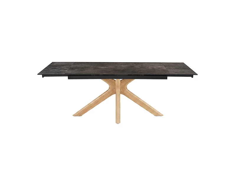 Table extensible 180 à 260 cm céramique Gris Vieilli pied croisé bois clair - MAINE 12