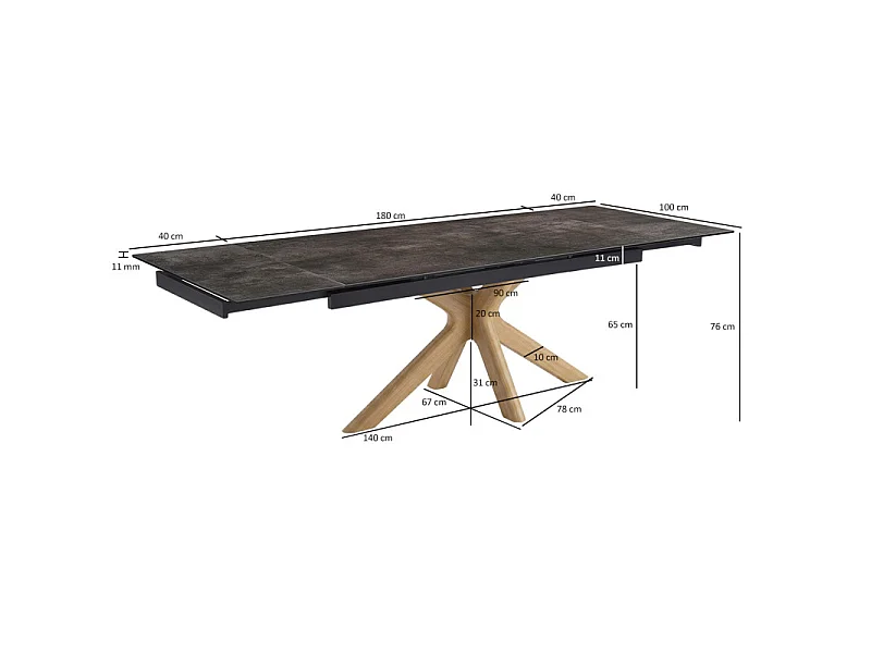 Table extensible 180 à 260 cm céramique Gris Vieilli pied croisé bois clair - MAINE 12
