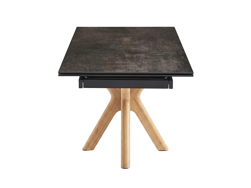 Table extensible 180 à 260 cm céramique Gris Vieilli pied croisé bois clair - MAINE 12