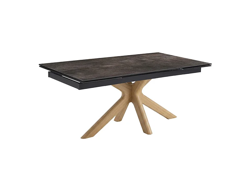 Table extensible 160 à 240 cm céramique Gris Vieilli pied croisé bois clair - MAINE 12