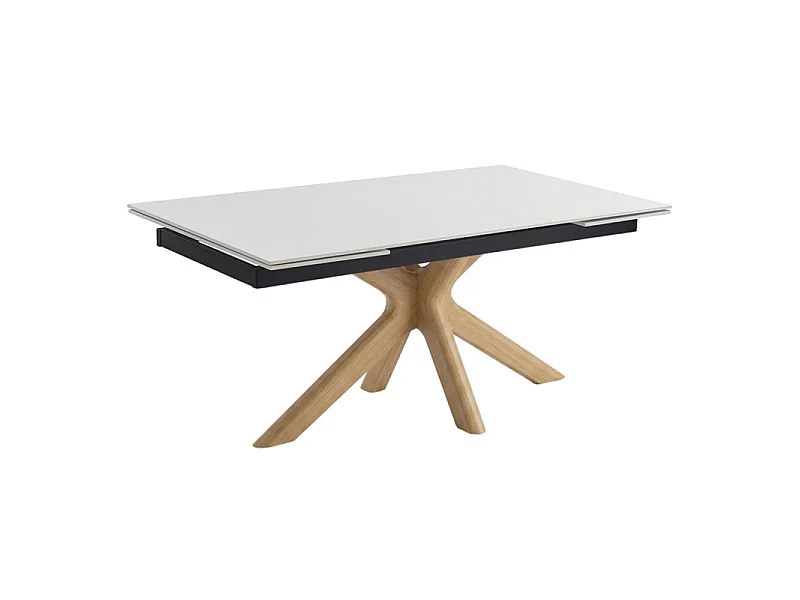 Table extensible 180 à 260 cm céramique blanc pied croisé bois clair - OREGON 12