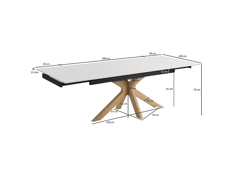 Table extensible 180 à 260 cm céramique blanc pied croisé bois clair - OREGON 12