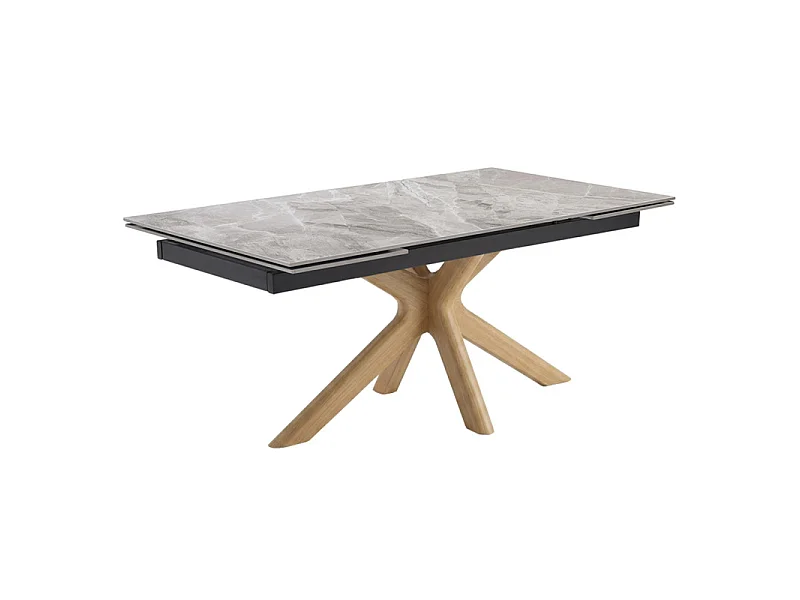 Table extensible 160 à 240 cm céramique gris marbré laqué pied croisé bois clair - DAKOTA 12