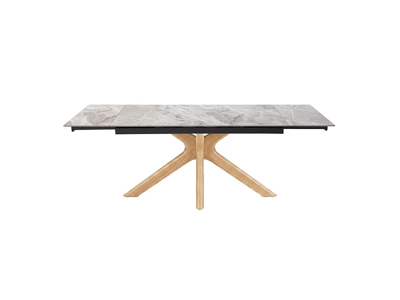 Table extensible 160 à 240 cm céramique gris marbré laqué pied croisé bois clair - DAKOTA 12