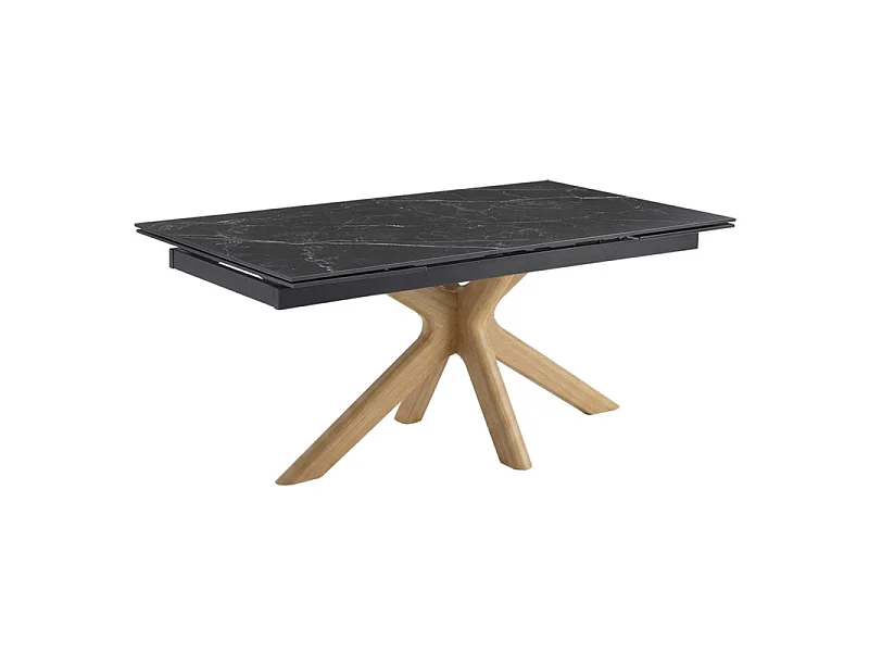 Table extensible 180 à 260 cm céramique noir marbré pied croisé bois clair - INDIANA 12