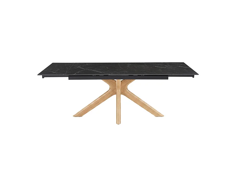 Table extensible 180 à 260 cm céramique noir marbré pied croisé bois clair - INDIANA 12