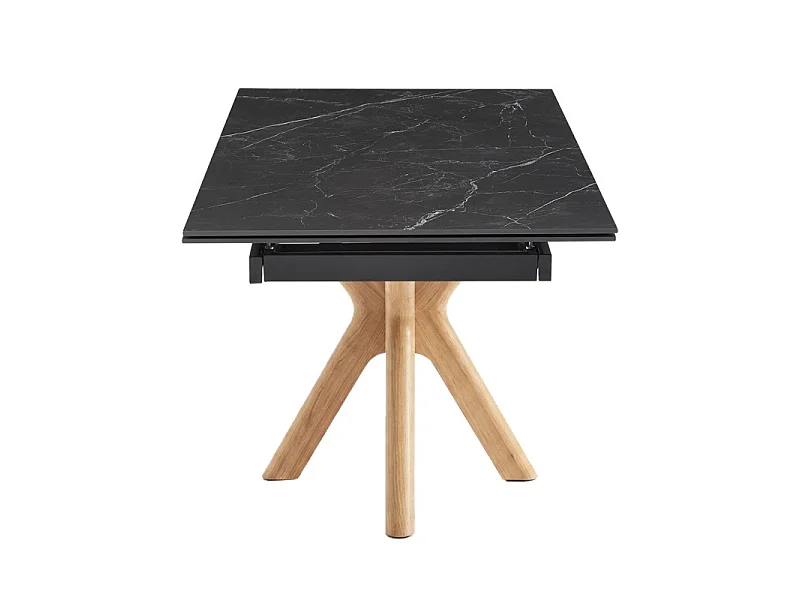 Table extensible 180 à 260 cm céramique noir marbré pied croisé bois clair - INDIANA 12