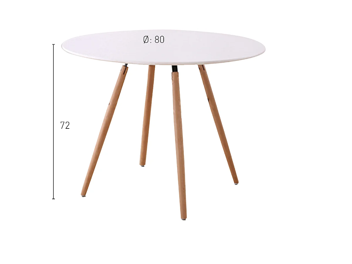 Table ronde scandinave blanche Ø80 cm avec pieds en bois effet hêtre – Stockholm