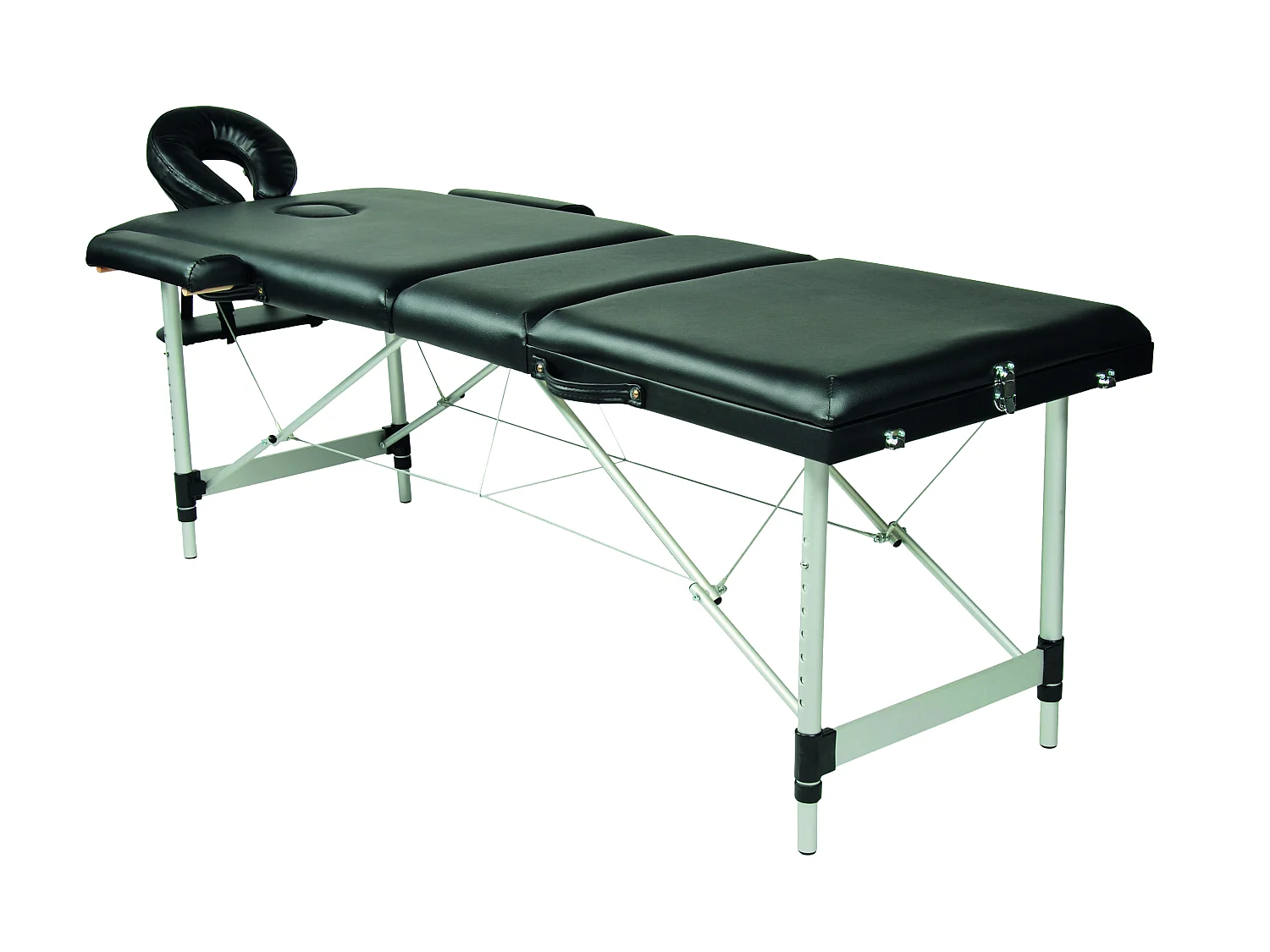 Zwarte 3-Zone Opvouwbare Massagetafel met Verstelbare Hoogte 186 x 60 cm