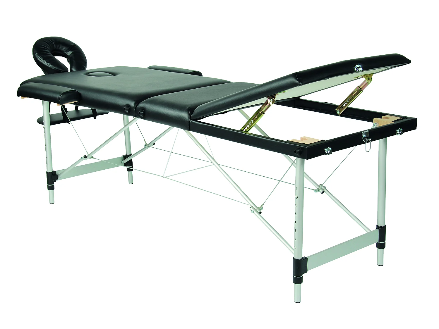 Zwarte 3-Zone Opvouwbare Massagetafel met Verstelbare Hoogte 186 x 60 cm