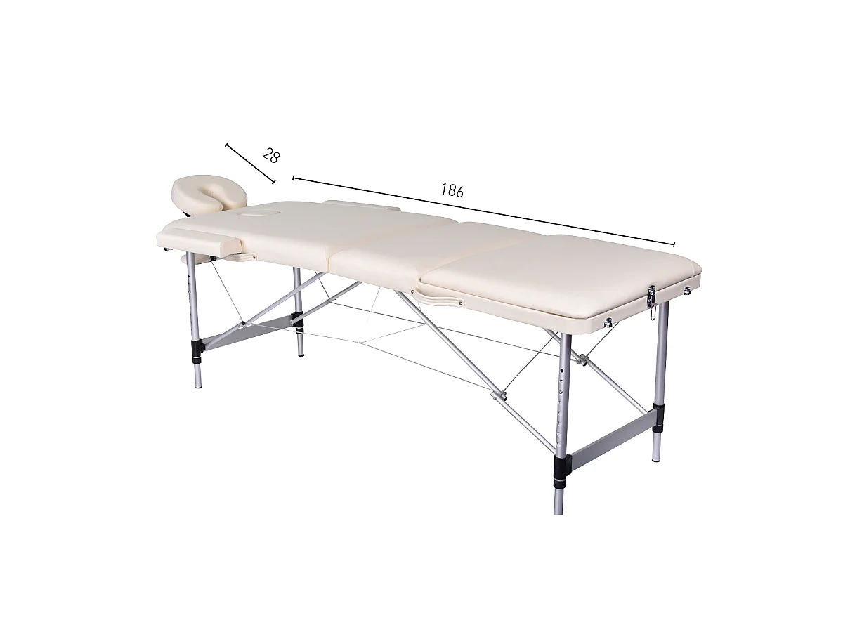 Opvouwbare 3-Zone Aluminium Massage Tafel met Verstelbare Hoogte 186 x 60 cm - Wit