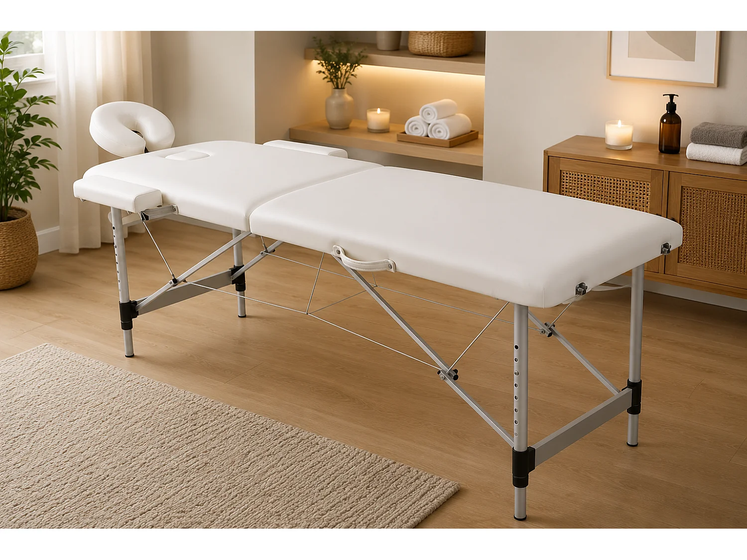 Lichtgewicht Opvouwbare Massagetafel 2 Zones Aluminium Verstelbare Hoogte 186 x 60 cm - Wit
