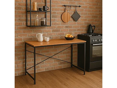 Industrieel Houten en Zwart Metalen Bureau Tafel NAZAR - Moderne en Tijdloos Ontwerp