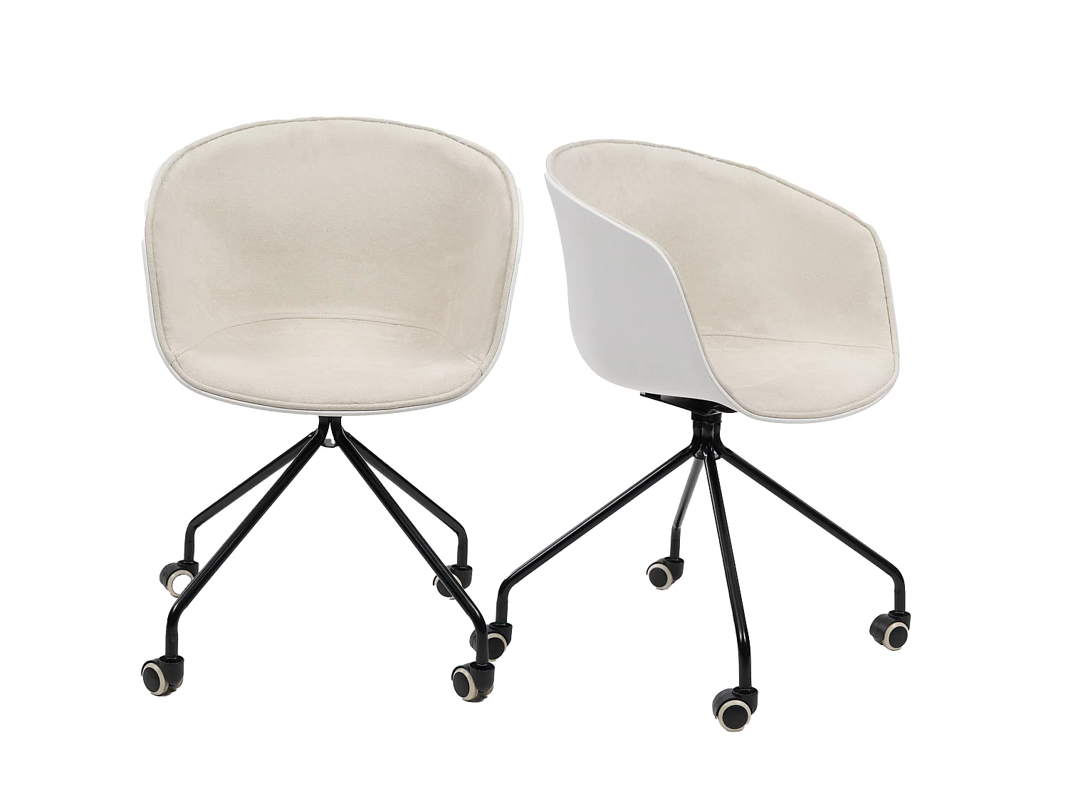 Sillas de oficina blancas modernas con ruedas y asiento ergonómico en forma de concha - Ruedas bonitas
