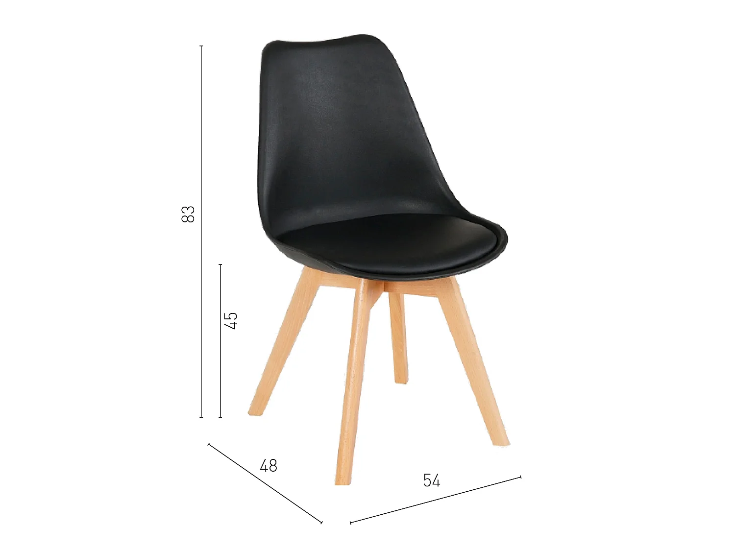Chaise Copenhague noire au design scandinave avec pieds en bois