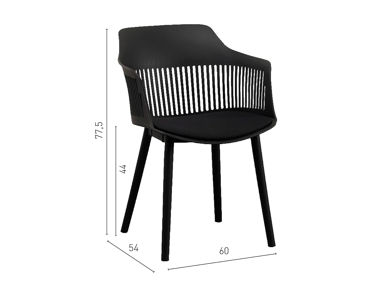 Chaise Bergen noire design avec dossier ajouré et coussin d’assise