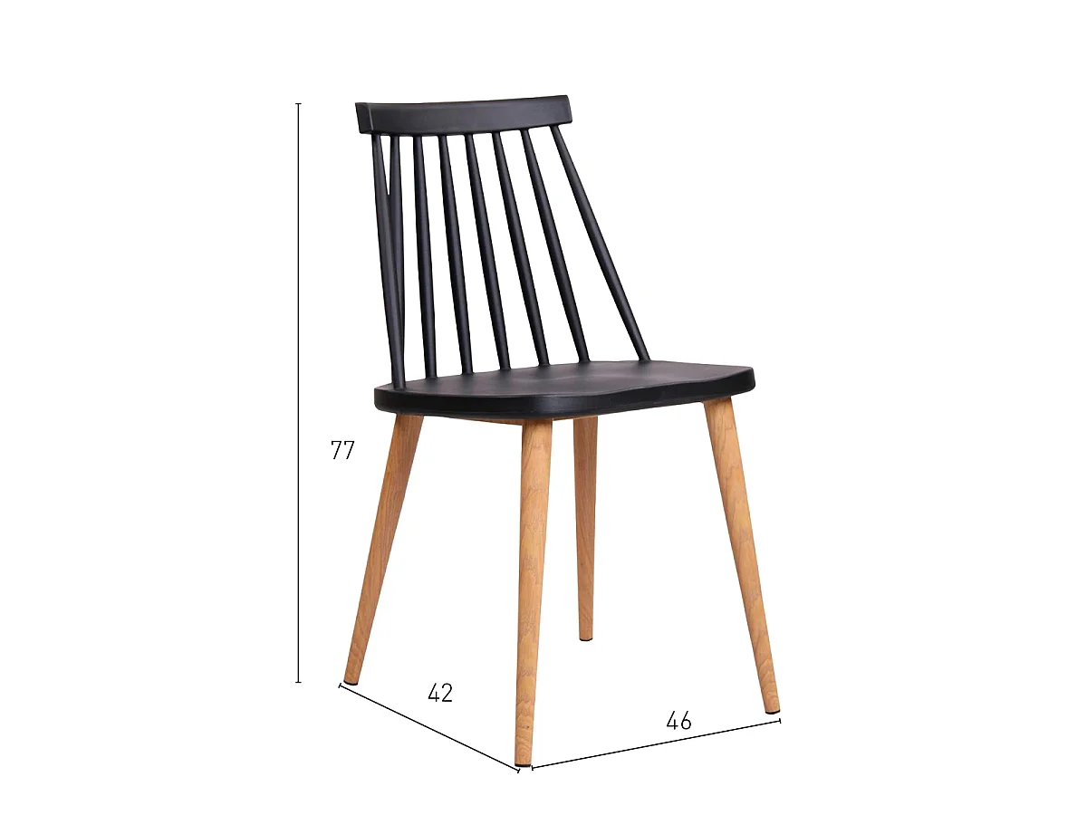 Lot de 2 chaises Sticks au design contemporain noir et effet bois