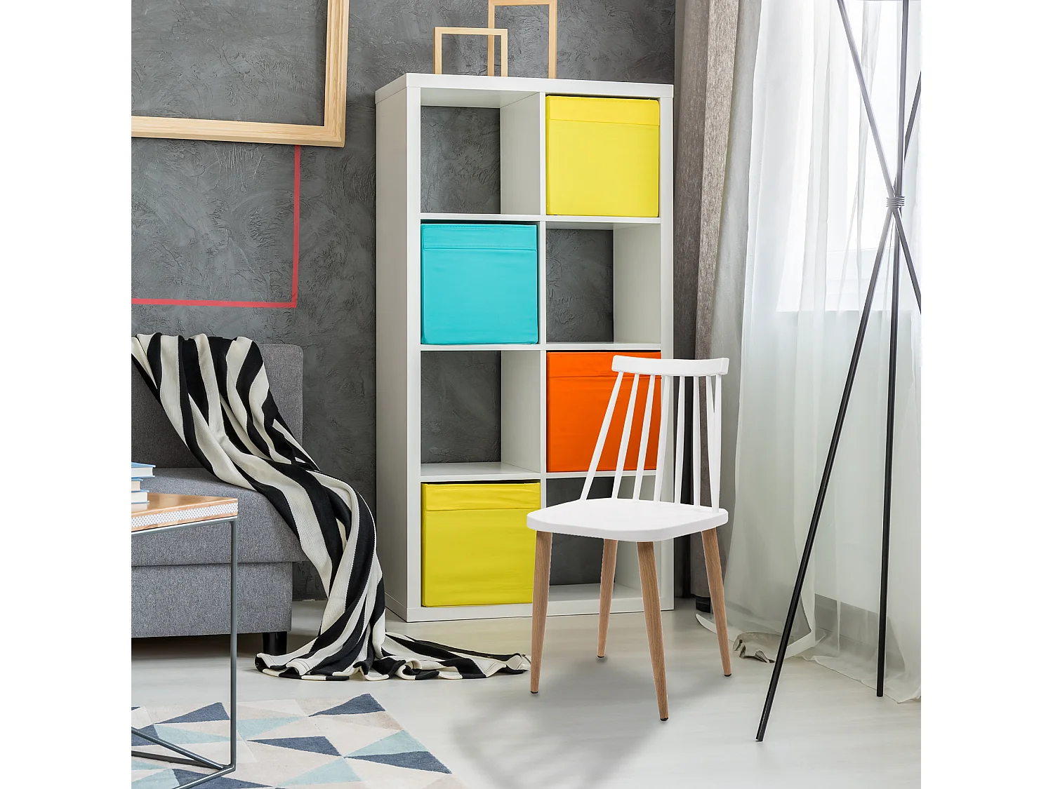 Lot de 2 chaises Sticks au design contemporain Blanc et effet bois