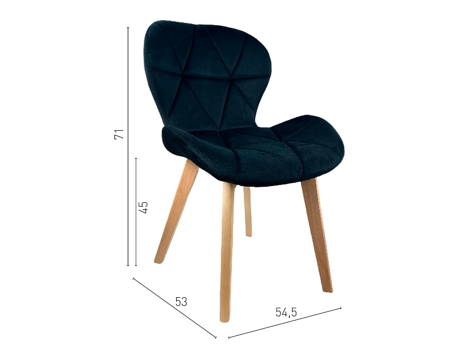 Oslo Zwarte Velours Scandinavische Stoel met Beukenhouten Poten