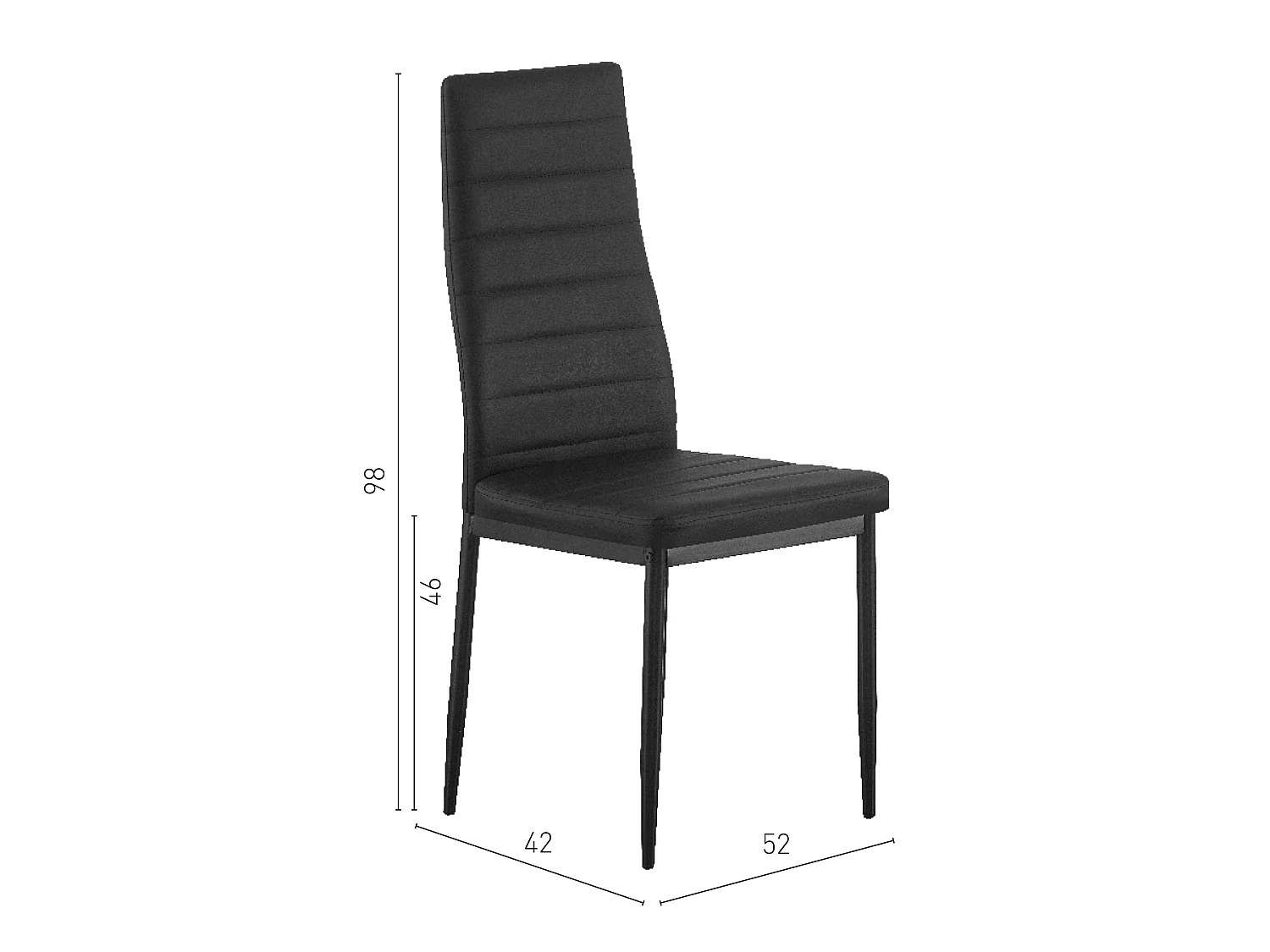 Chaise Cassel noire en cuir synthétique avec dossier haut et pieds en métal