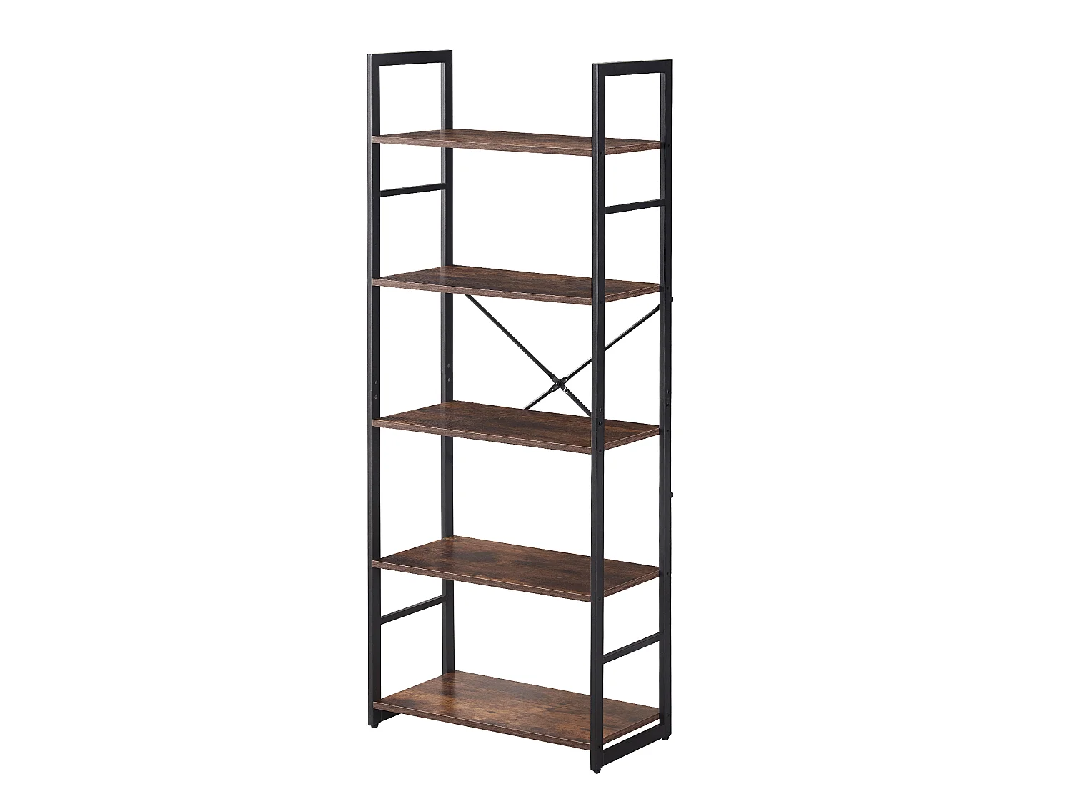 Bibliothèque industrielle 5 niveaux en bois foncé et métal noir 159 cm – HAAN