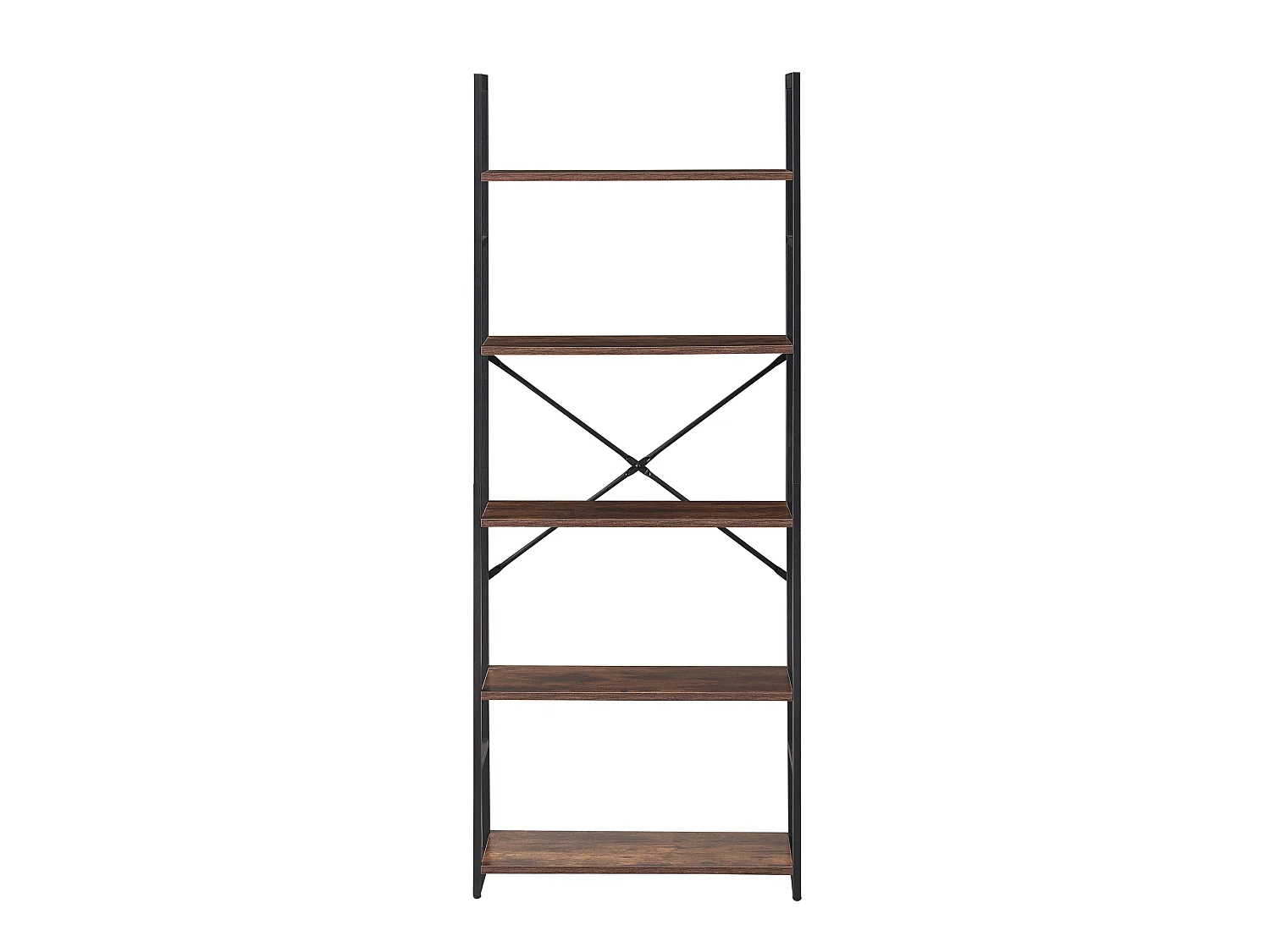 Bibliothèque industrielle 5 niveaux en bois foncé et métal noir 159 cm – HAAN