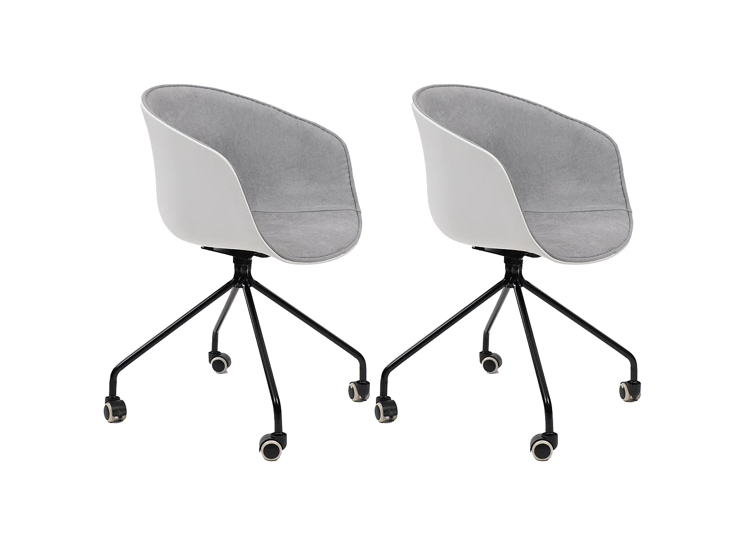 Lot de 2 chaises de bureau grises à roulettes avec assise coque et structure en acier – Cute Wheels