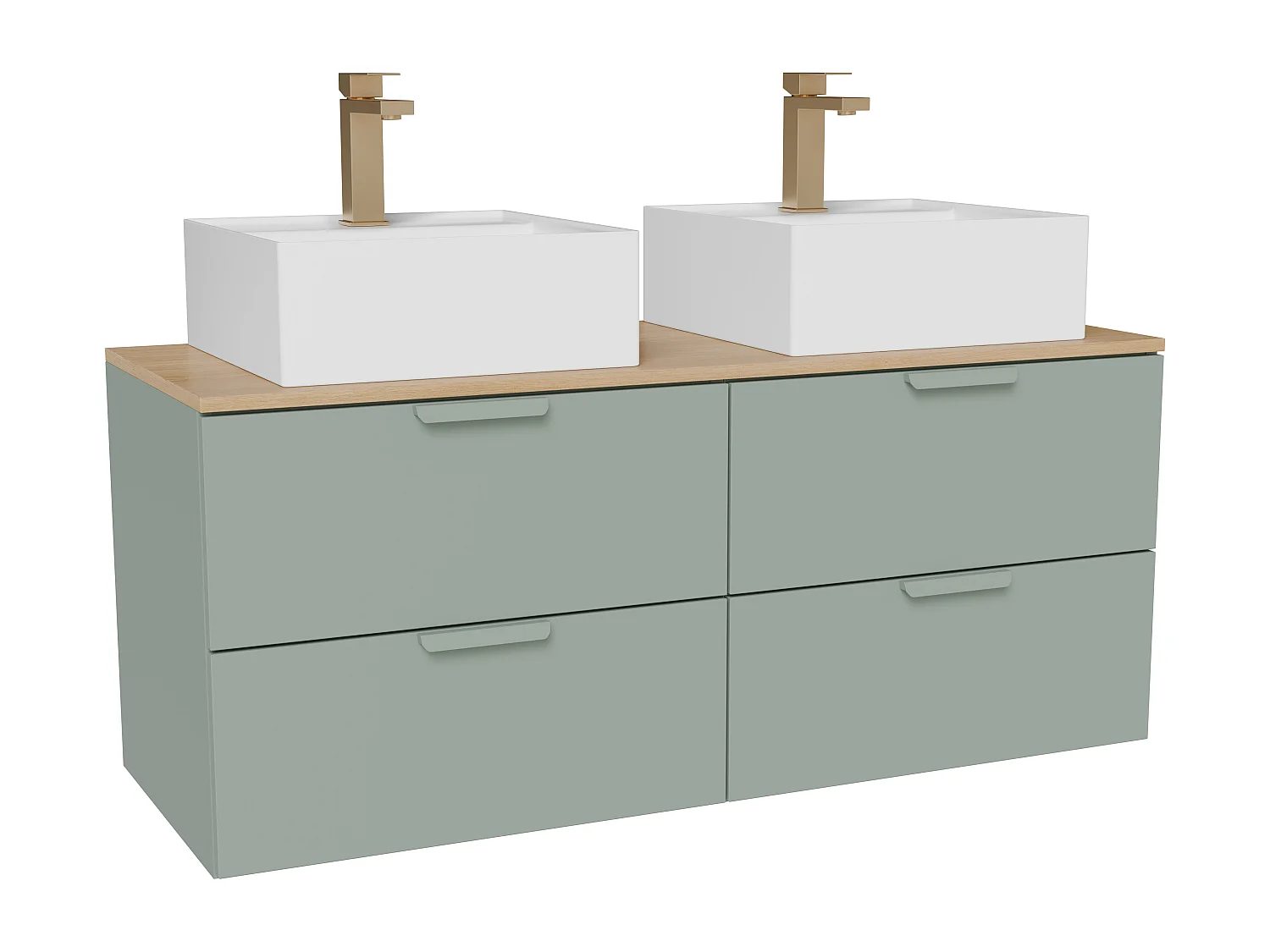 Meuble de salle de bain suspendu avec vasque à poser carrée et robinet – Vert amande– L120 cm – AVORELI