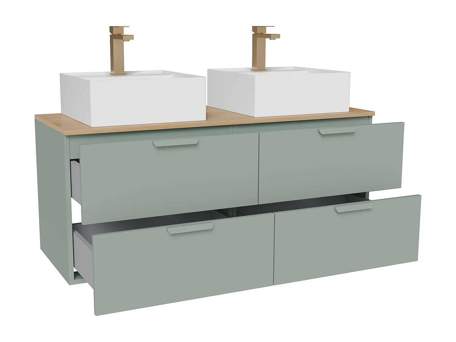 Meuble de salle de bain suspendu avec vasque à poser carrée et robinet – Vert amande– L120 cm – AVORELI