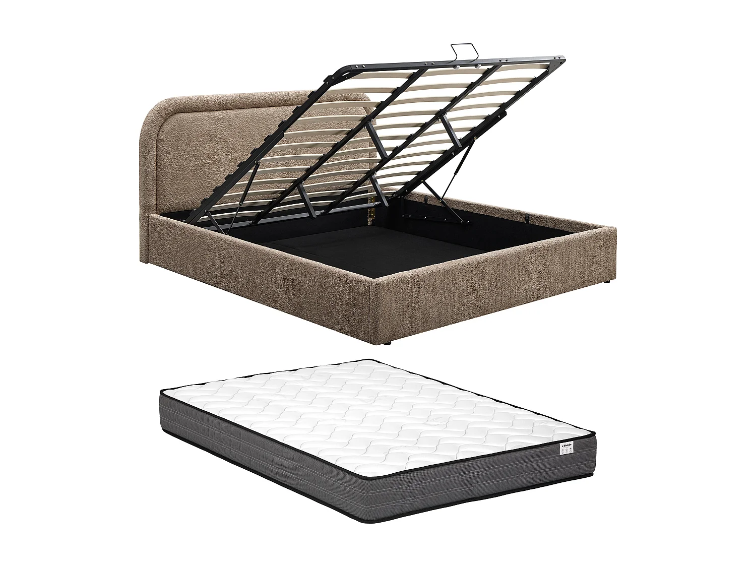 Lit coffre 200 x 200 cm - Tissu bouclette - Taupe + Matelas – FIDOZIA