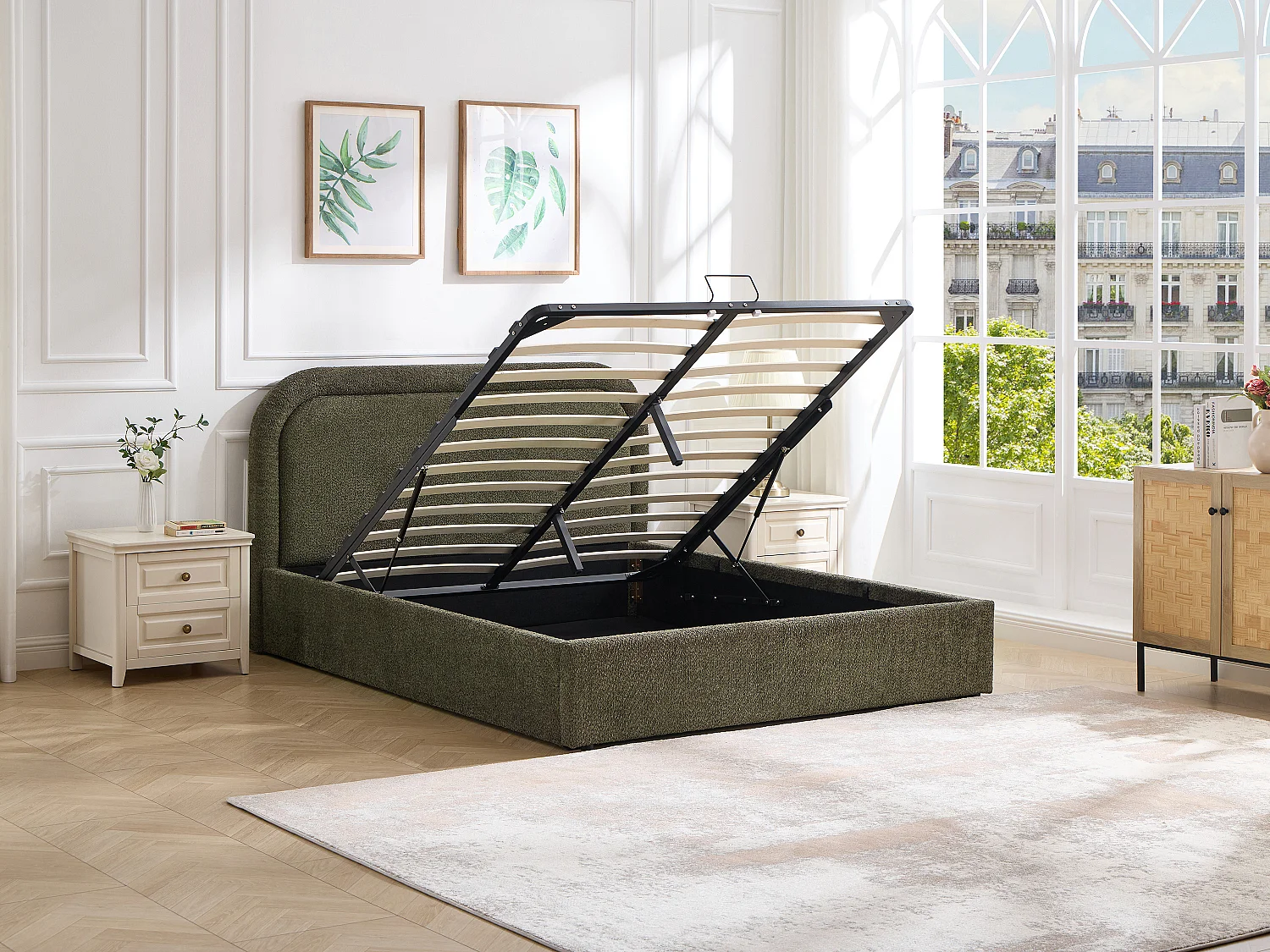 Lit coffre 140 x 190 cm - Tissu bouclette - Vert + Matelas – FIDOZIA