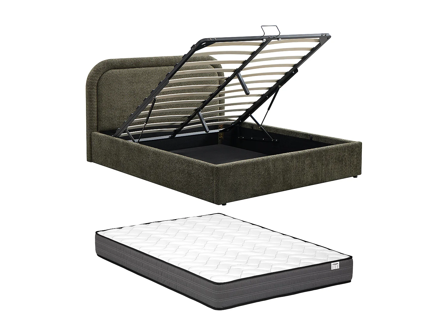 Lit coffre 160 x 200 cm - Tissu bouclette - Vert + Matelas – FIDOZIA