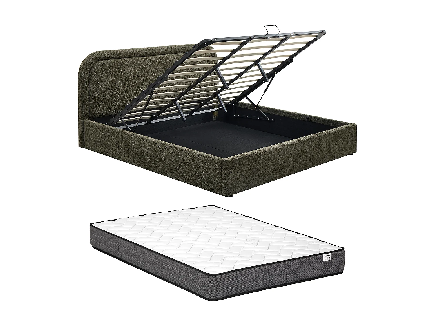 Lit coffre 200 x 200 cm - Tissu bouclette - Vert + Matelas – FIDOZIA