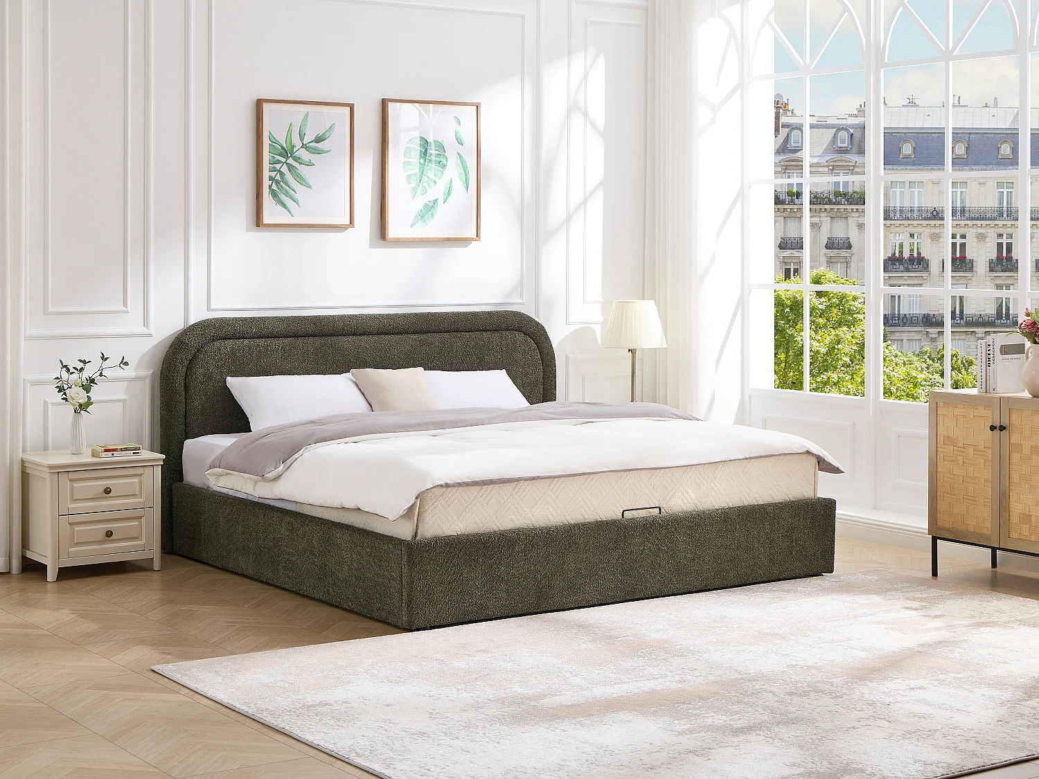 Lit coffre 200 x 200 cm - Tissu bouclette - Vert + Matelas – FIDOZIA