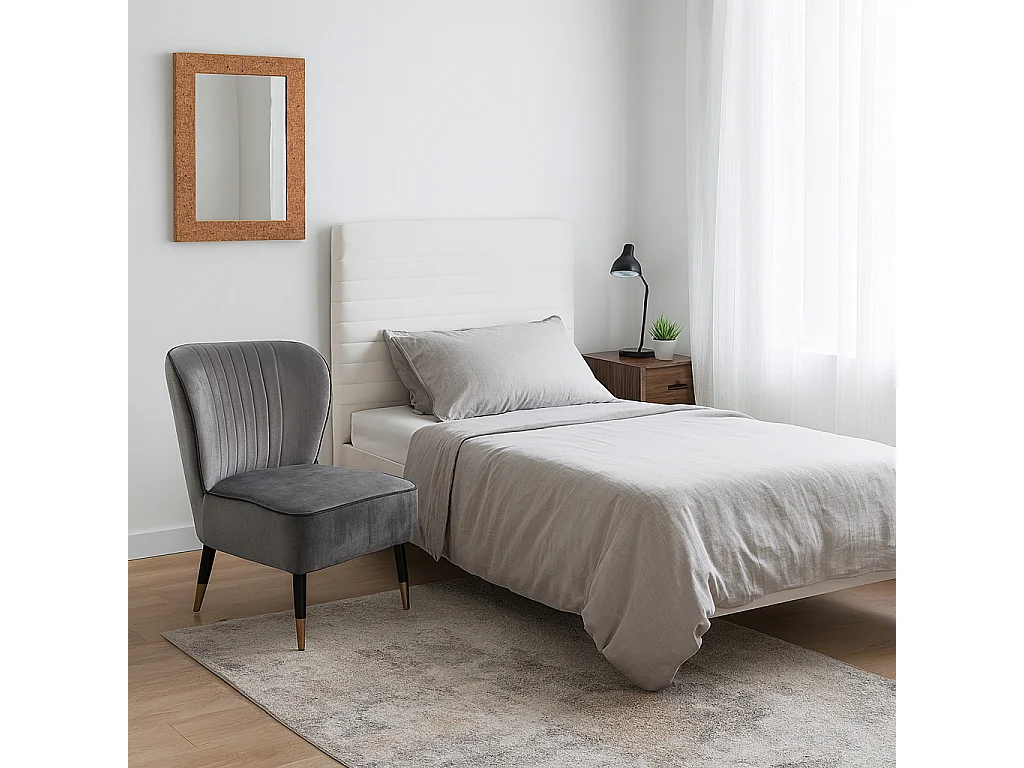 Chaise Melbourne grise en tissu avec pieds en métal noir