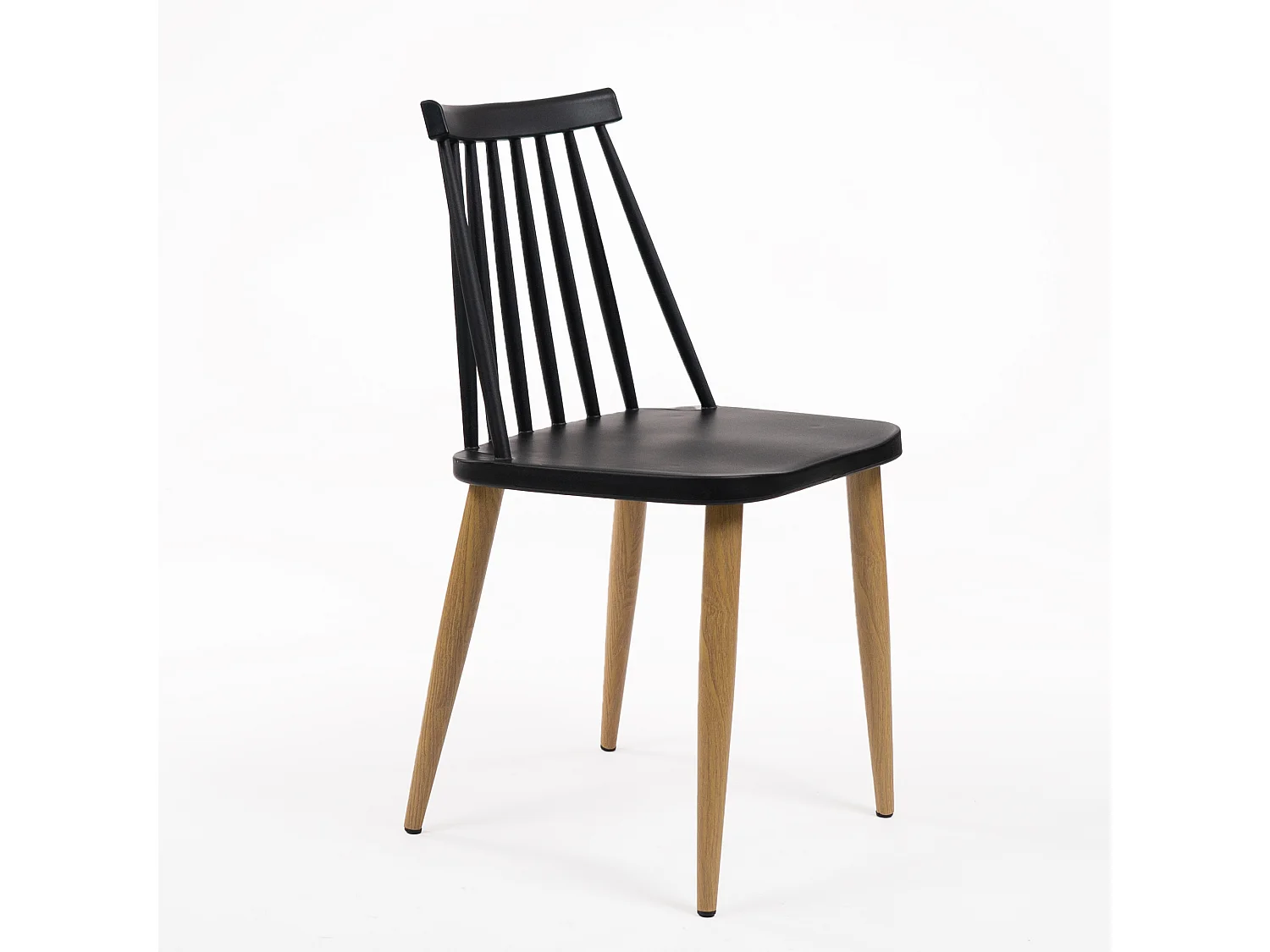 Silla moderna negra de estilo Windsor con patas de efecto madera y asiento ergonómico - STICKS
