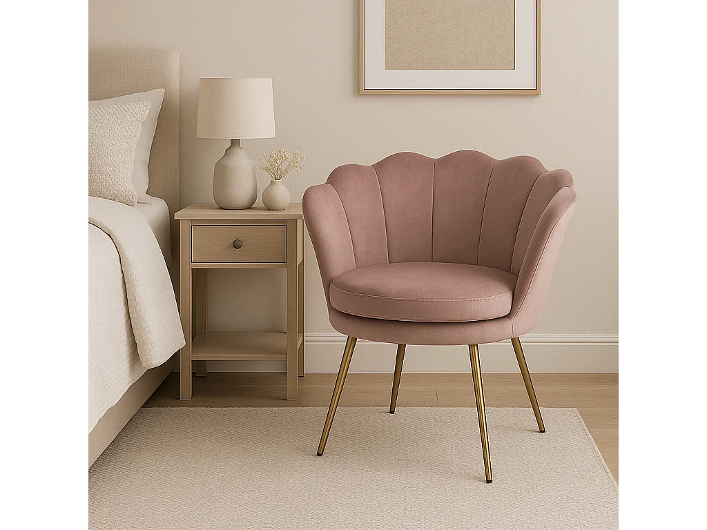Elegante Roze Velours Stoel met Gouden Metalen Poten - Sidney
