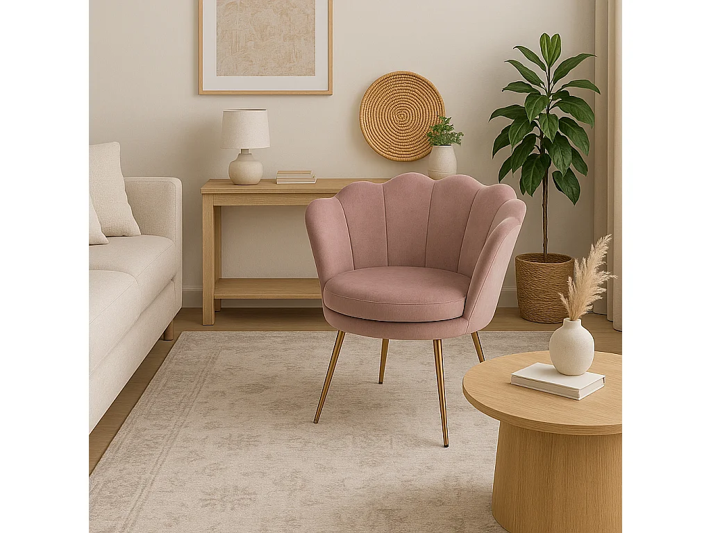 Elegante Roze Velours Stoel met Gouden Metalen Poten - Sidney