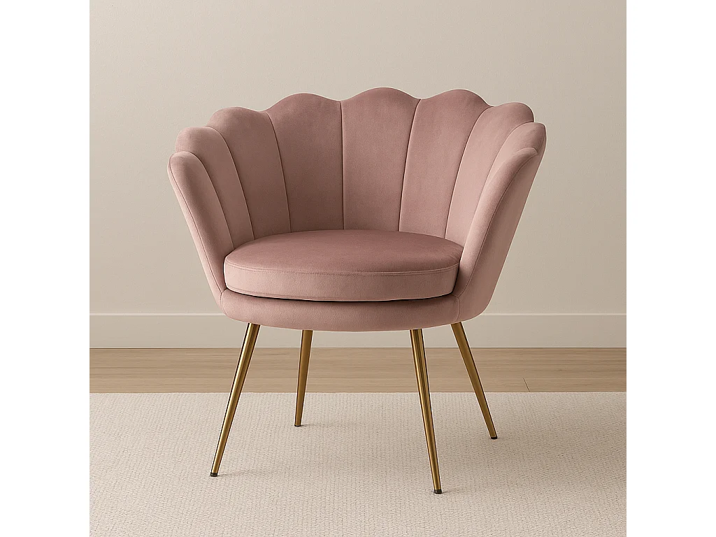 Elegante Roze Velours Stoel met Gouden Metalen Poten - Sidney
