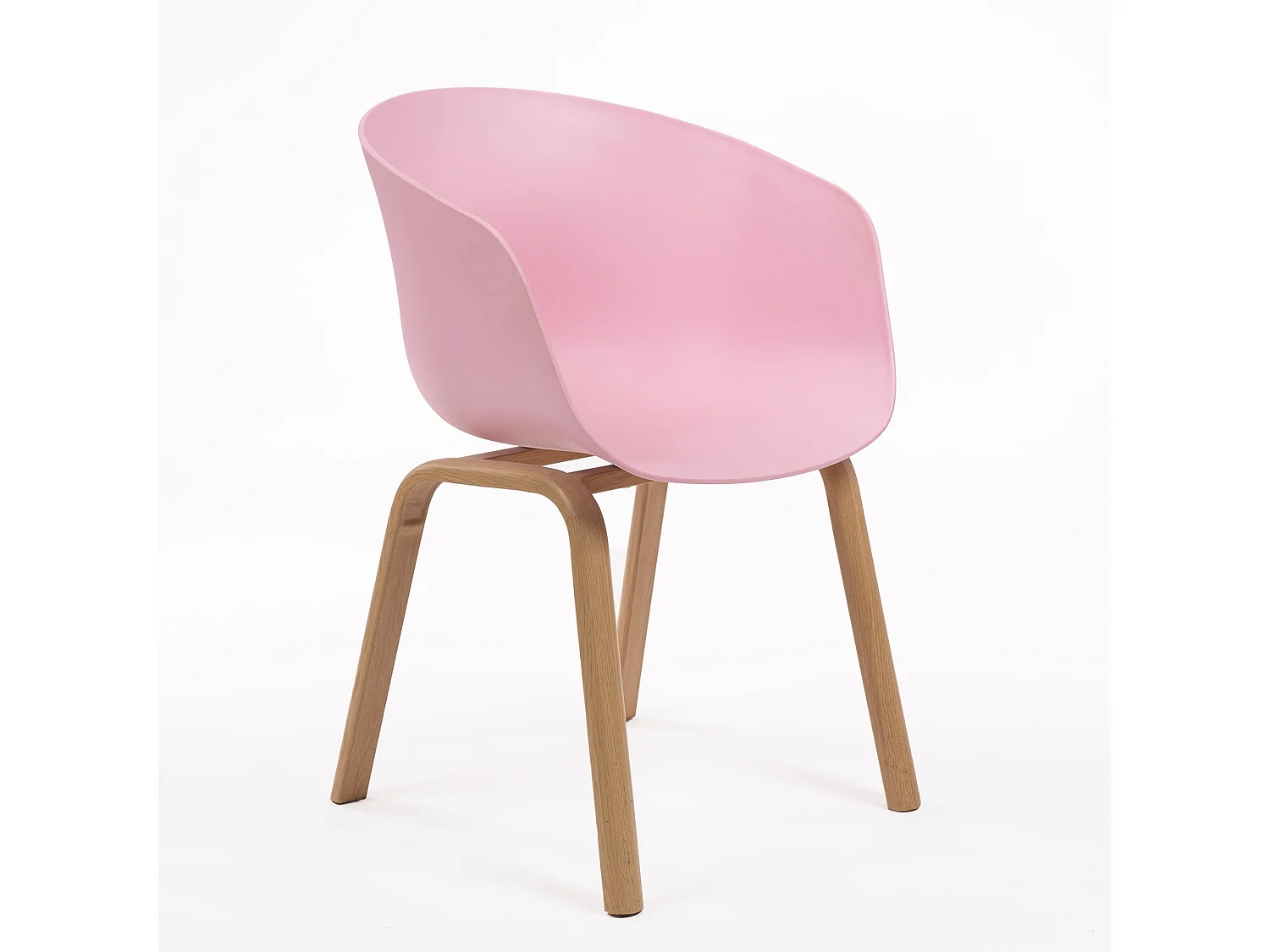 Silla Rosa Escandinava con Reposabrazos Integrados y Patas de Madera de Haya Natural - CUTE
