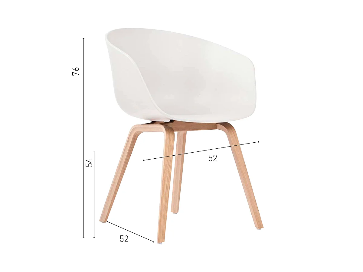 Silla blanca escandinava con reposabrazos integrados y patas de madera de haya natural - CUTE