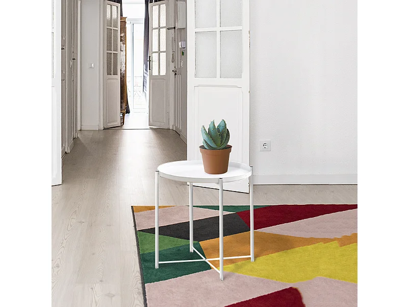 Table d’appoint scandinave blanche avec plateau rond et pieds en bois – Nordic Plate