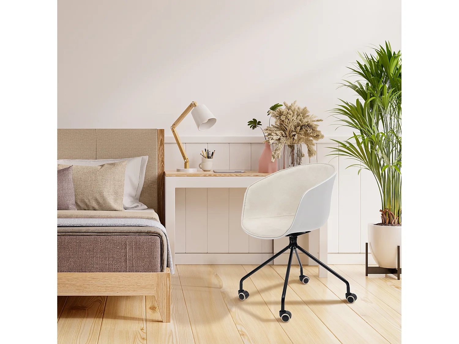 Chaise de bureau à roulettes avec assise coque et structure en acier – Cute Wheels