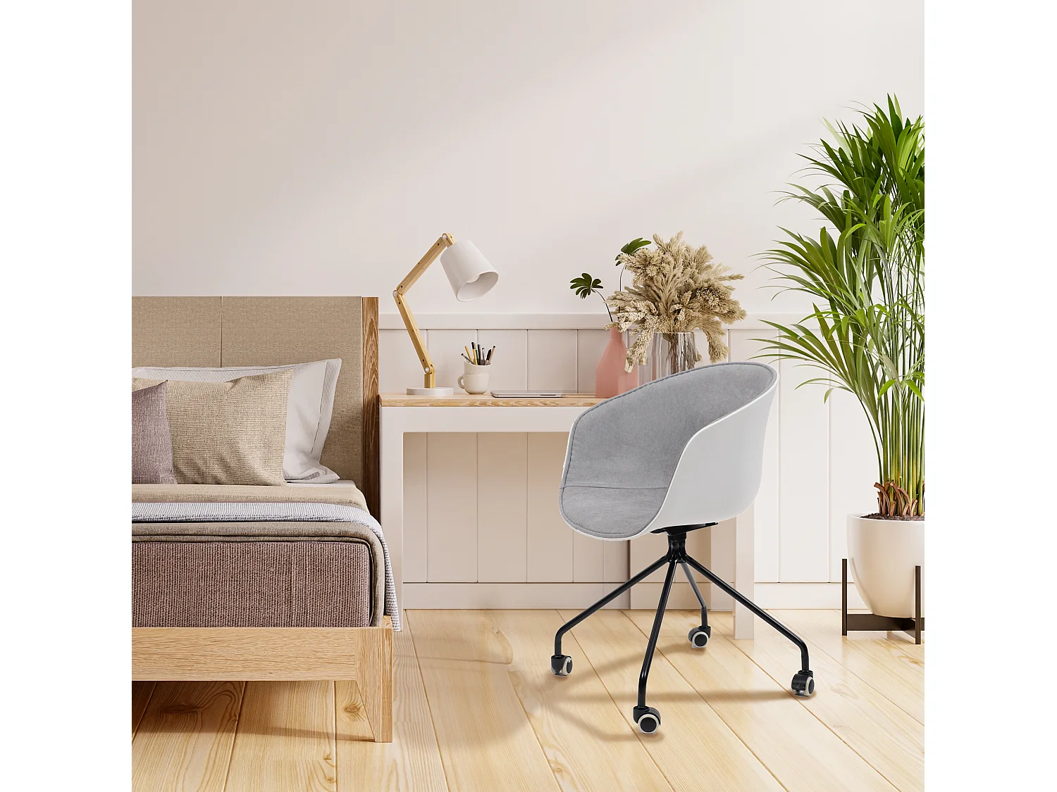 Silla de Oficina Moderna con Ruedas Bonitas, Estructura de Acero y Asiento Ergonómico en Concha