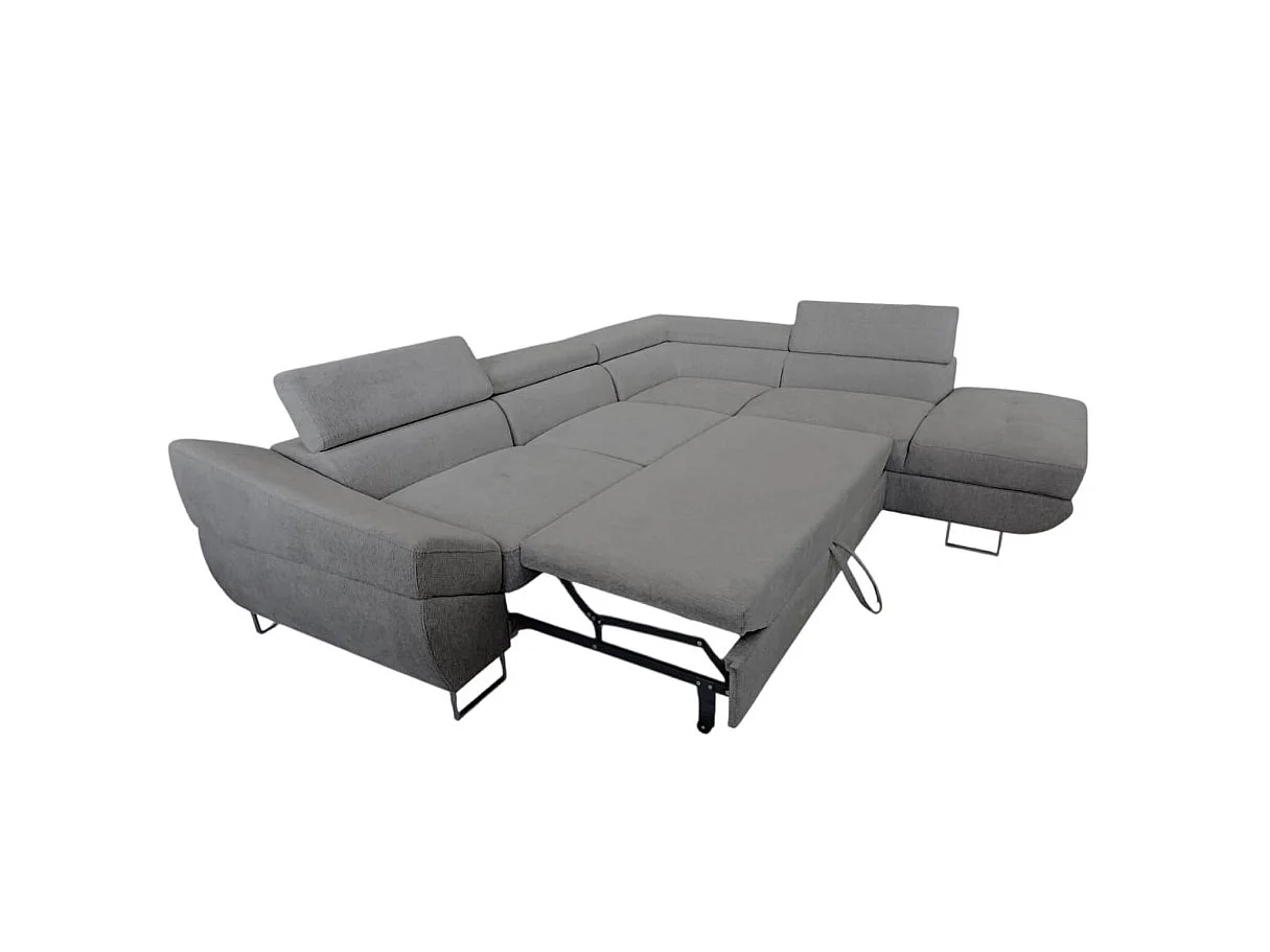 Canapé d'angle droit convertible 5 places avec coffre en tissu gris anthracite CASSIOPE