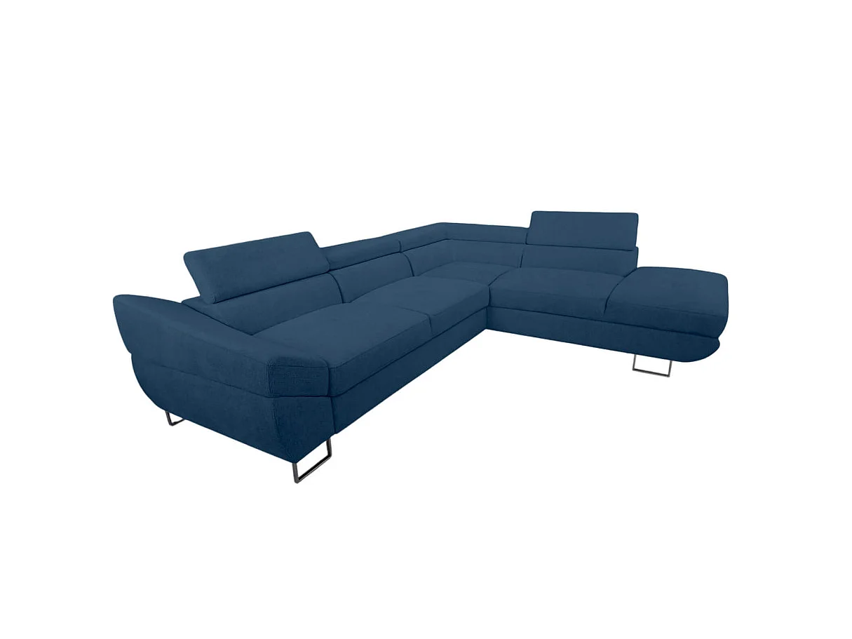 Canapé d'angle droit convertible 5 places avec coffre en tissu bleu CASSIOPE