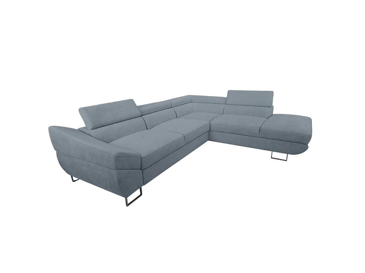 Canapé d'angle droit convertible 5 places avec coffre en tissu bleu CASSIOPE