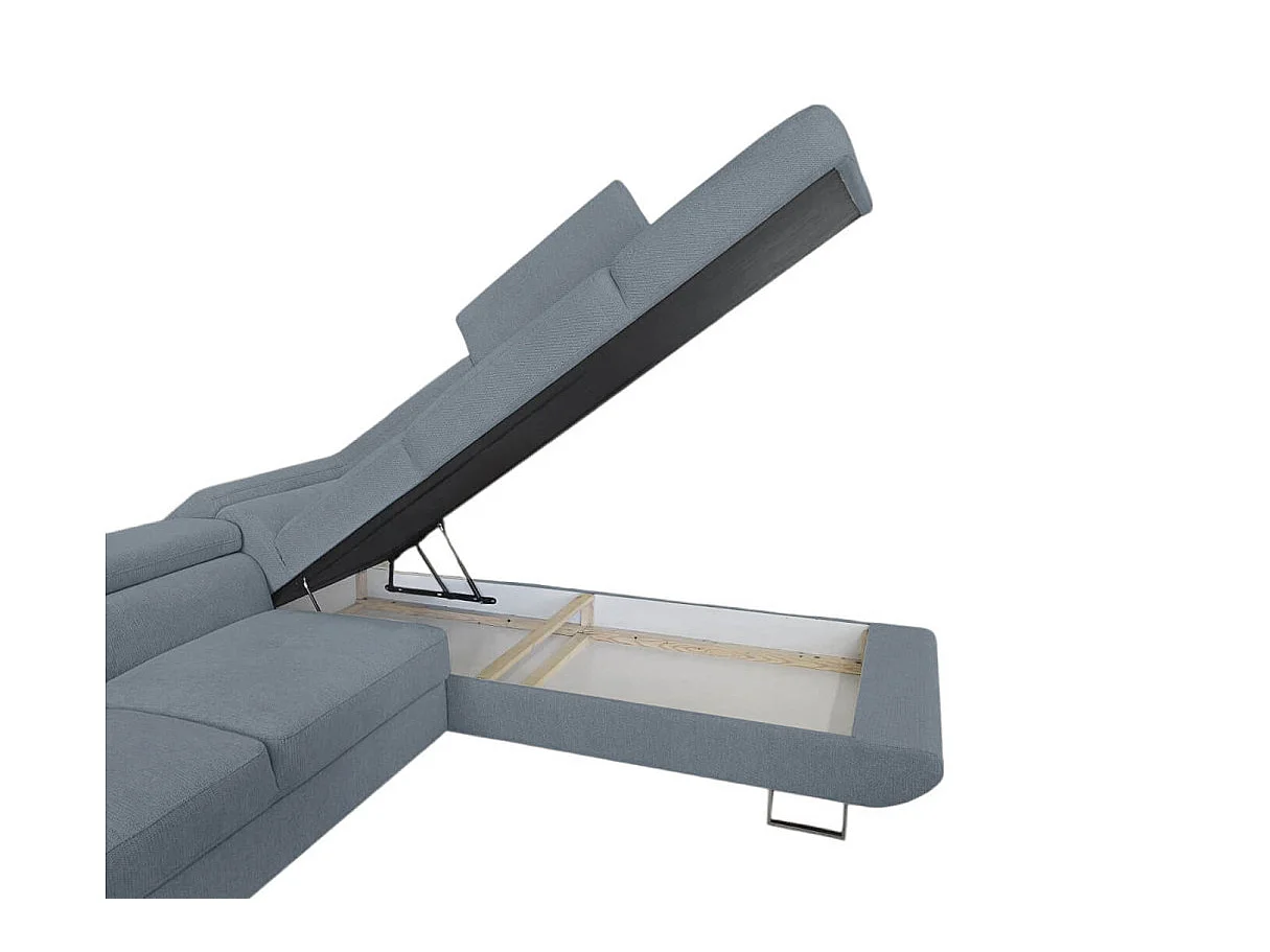 Canapé d'angle droit convertible 5 places avec coffre en tissu bleu CASSIOPE